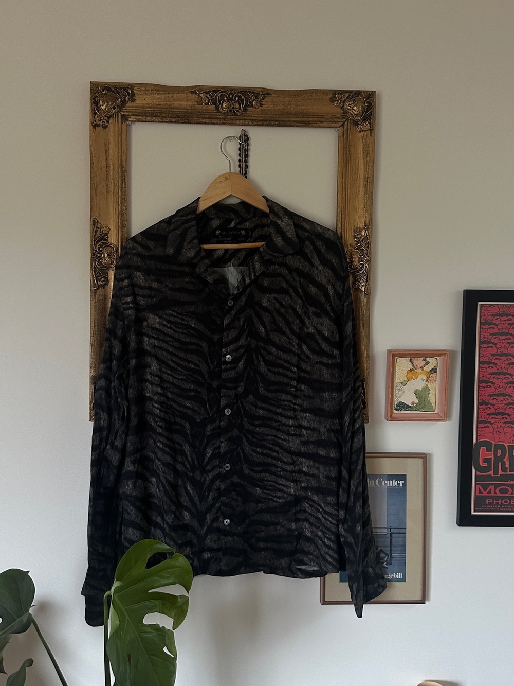 AllSaints Black Zebra-Stripe Button-Down Shirt